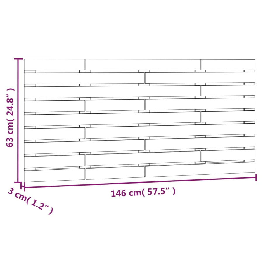 Hoofdbord Wandmontage 46X3X63 Cm Massief Grenenhout 146 x 63 cm Grijs