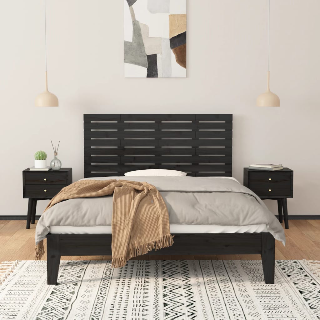 Hoofdbord Wandmontage 46X3X63 Cm Massief Grenenhout 146 x 63 cm Zwart