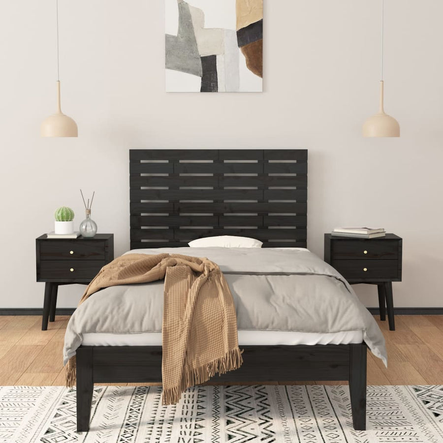 Hoofdbord Wandmontage 8X3X63 Cm Massief Grenenhout 81 x 63 cm Zwart