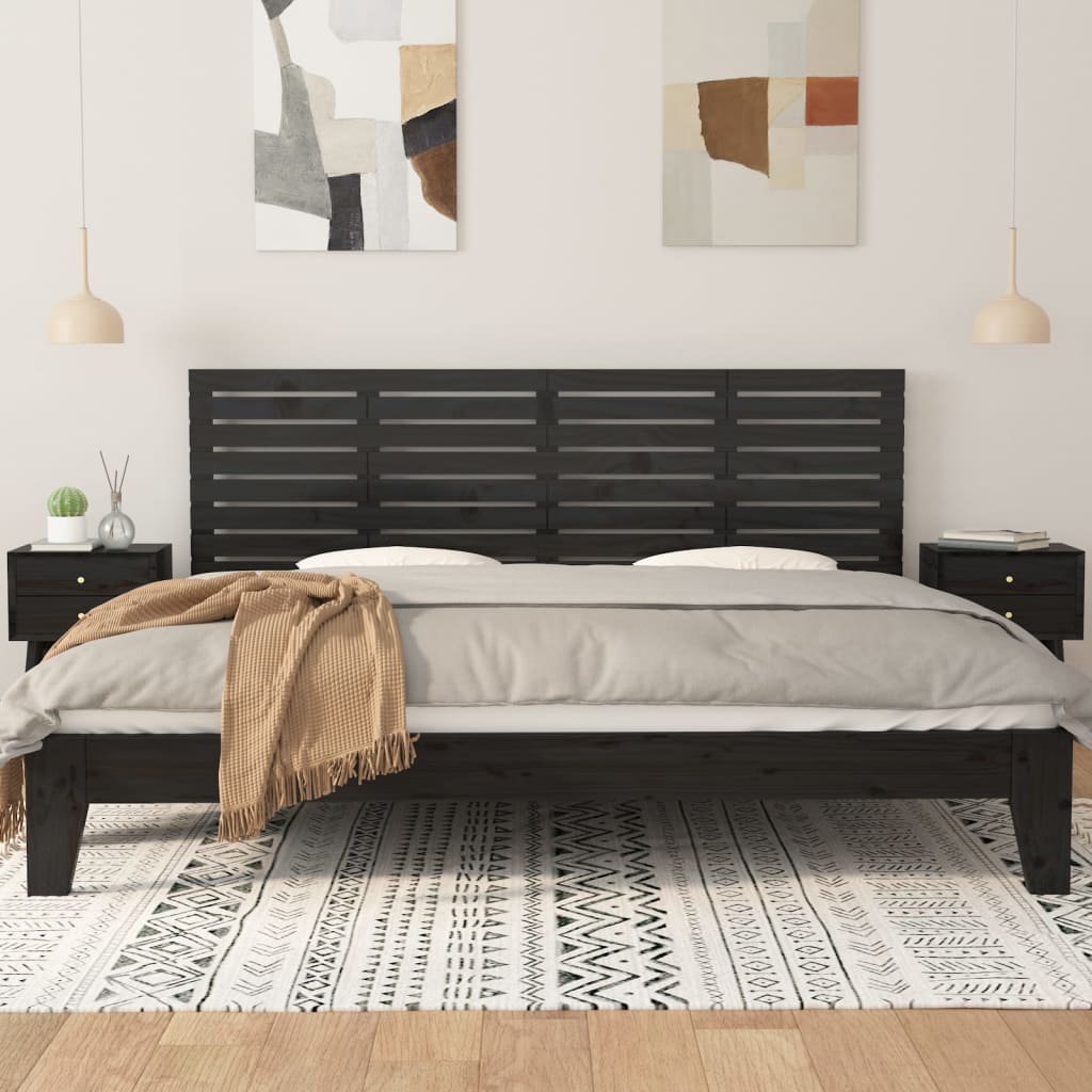 Hoofdbord Wandmontage 66X3X63 Cm Massief Grenenhout 166 x 63 cm Zwart
