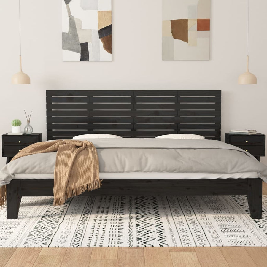 Hoofdbord Wandmontage 66X3X63 Cm Massief Grenenhout 166 x 63 cm Zwart
