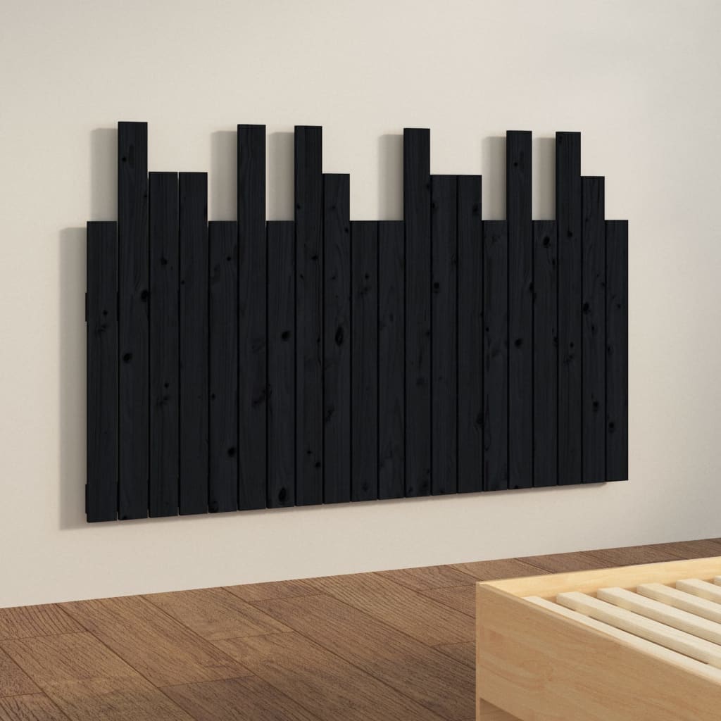 Hoofdbord Wandmontage 127,5X3X80 Cm Massief Grenenhout Zwart
