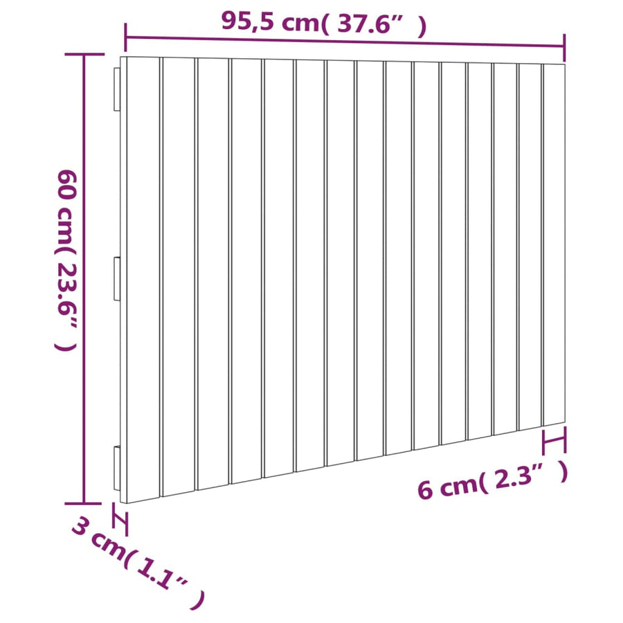Wandhoofdbord 95,5X3X60 Cm Massief Grenenhout Grijs 95.5 x 60 cm