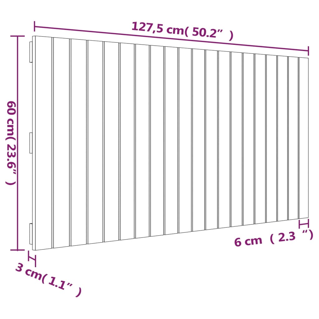 Wandhoofdbord 27,5X3X60 Cm Massief Grenenhout Wit 127.5 x 60 cm