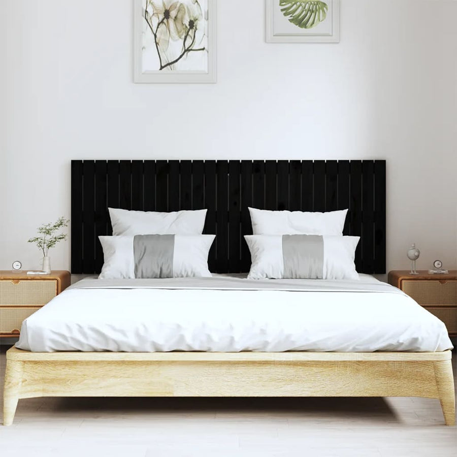 Wandhoofdbord 66X3X60 Cm Massief Grenenhout Zwart 166 x 60 cm