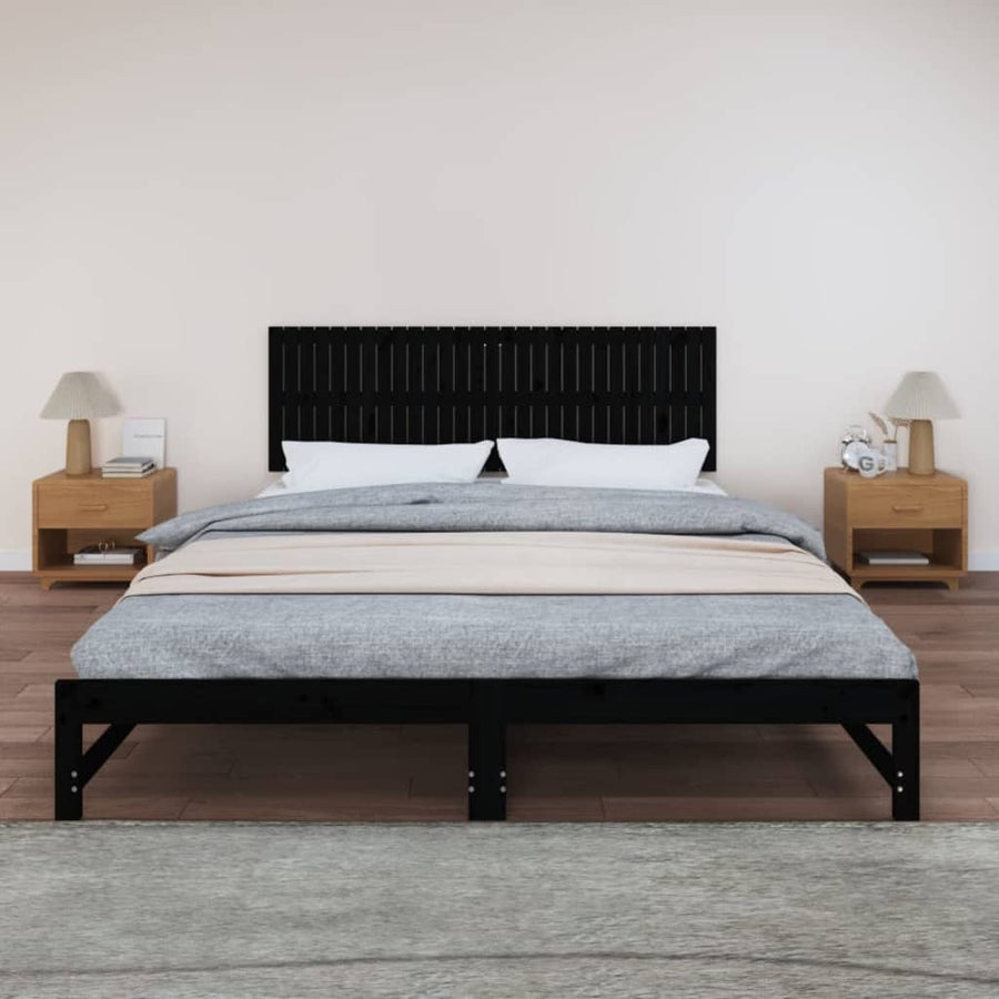 Wandhoofdbord 85X3X60 Cm Massief Grenenhout Zwart 185 x 60 cm