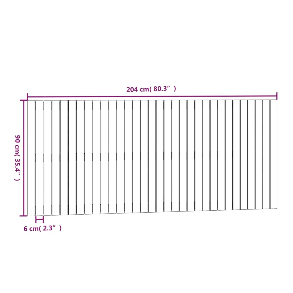 Wandhoofdbord 204X3X90 Cm Massief Grenenhout Wit 204 x 90 cm