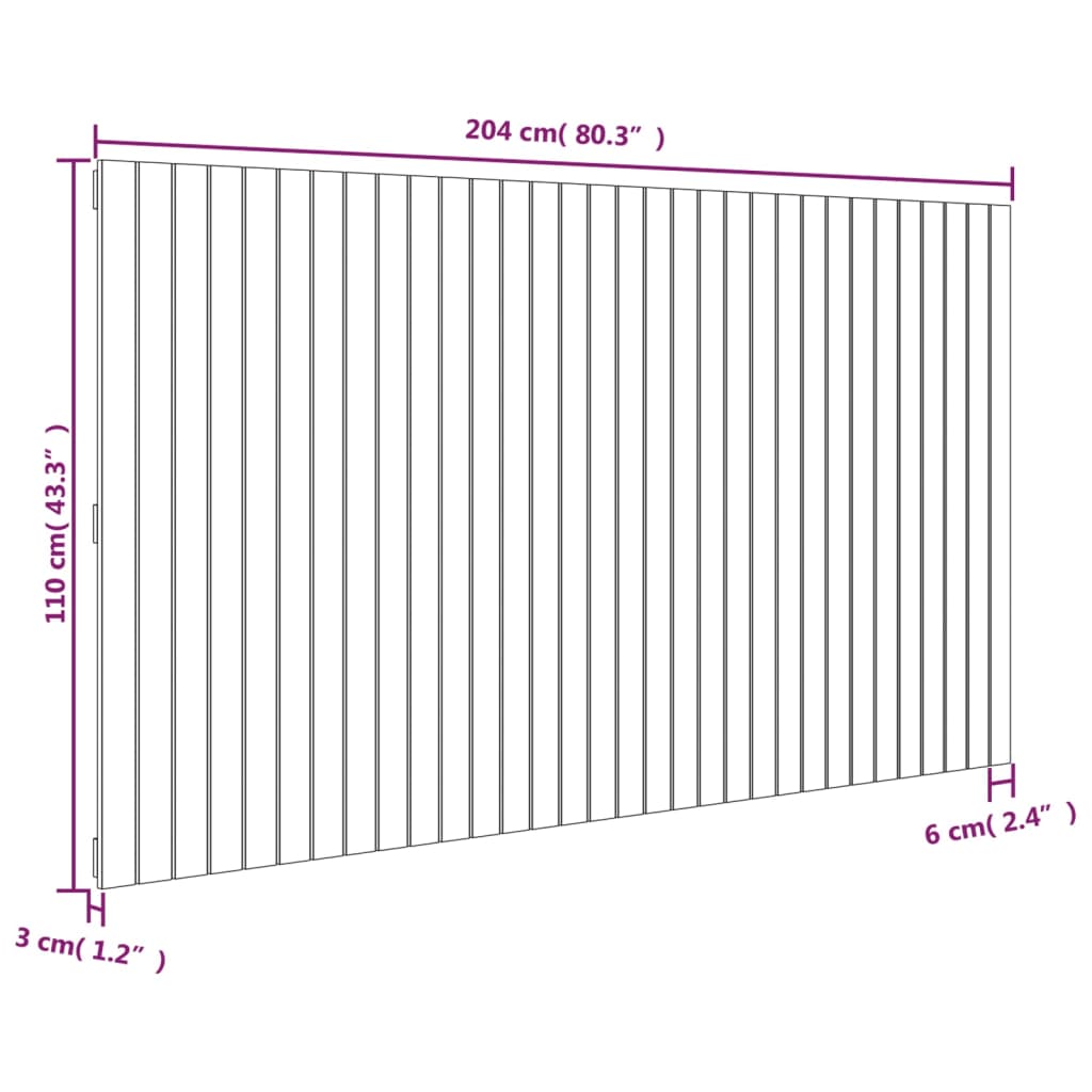 Hoofdbord Wandmontage 204X3X0 Cm Massief Grenenhout Wit 204 x 110 cm