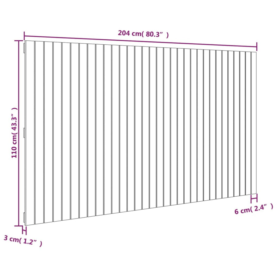 Hoofdbord Wandmontage 204X3X0 Cm Massief Grenenhout Grijs 204 x 110 cm