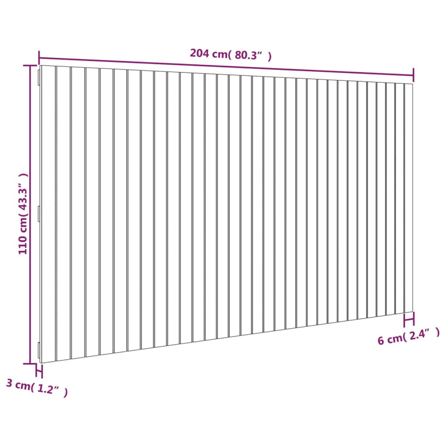 Hoofdbord Wandmontage 204X3X0 Cm Grenenhout Honingbruin 204 x 110 cm