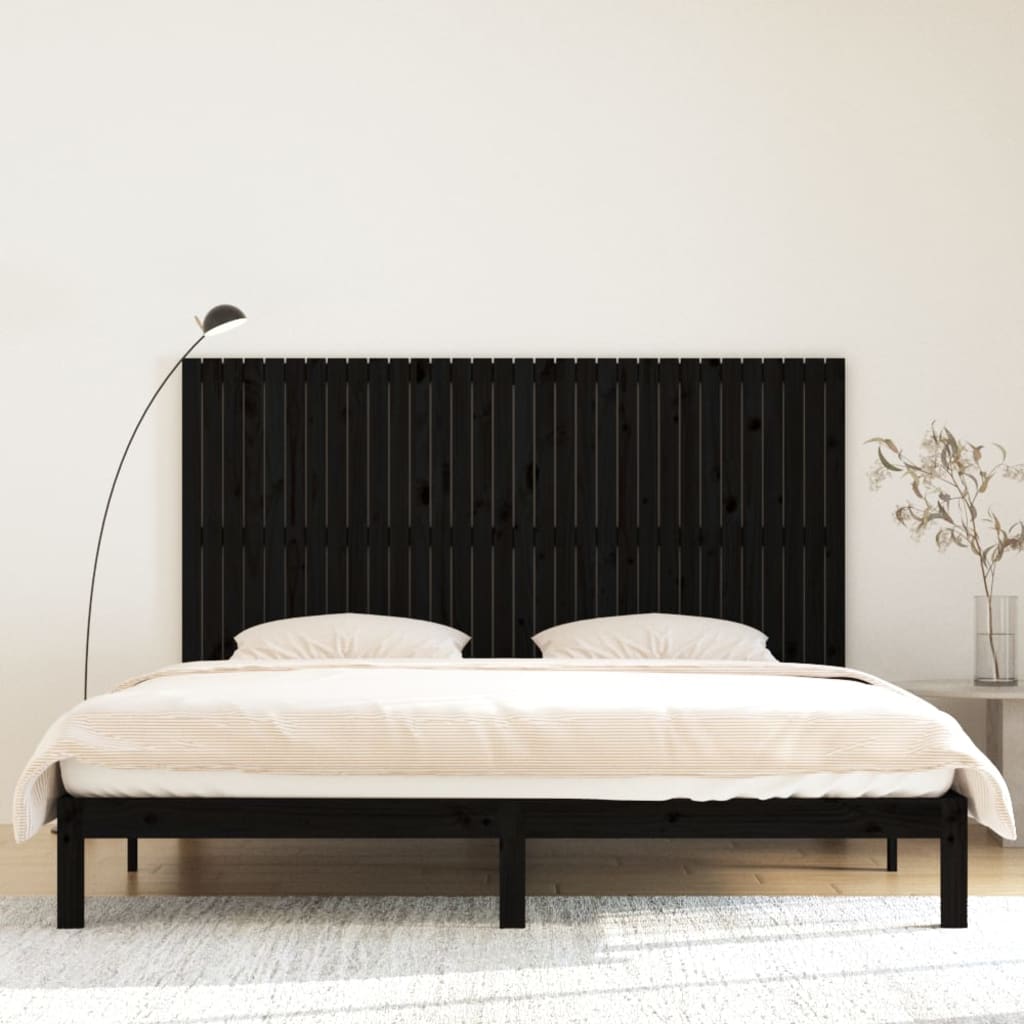 Hoofdbord Wandmontage 204X3X0 Cm Massief Grenenhout Zwart 204 x 110 cm