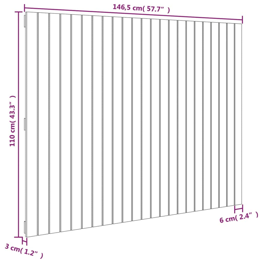 Wandhoofdbord 46,5X3X0 Cm Massief Grenenhout Zwart 146.5 x 110 cm
