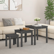Set of 3 nesting tables solid pine grey