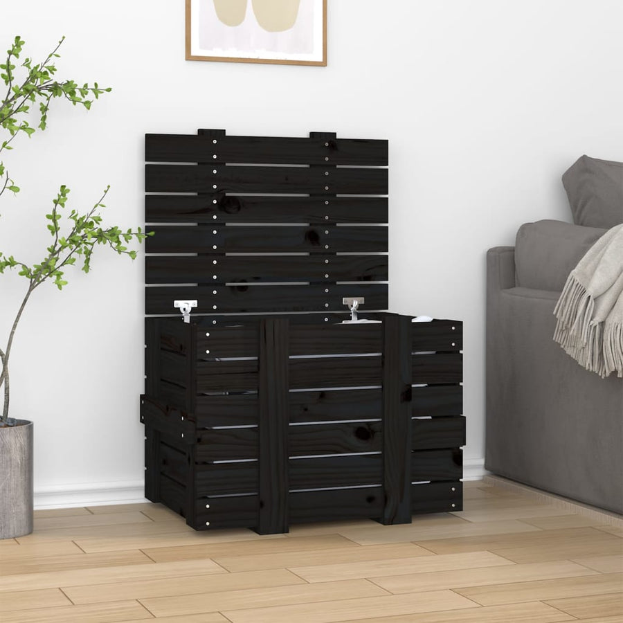 Opbergbox 58X40,5X42 Cm Massief Grenenhout 58 x 40.5 x 42 cm Zwart