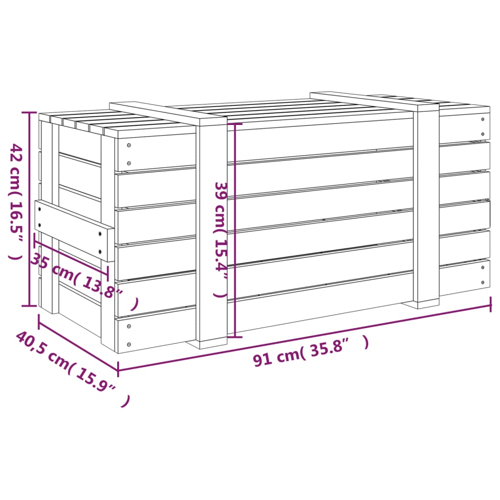 Opbergbox 9X40,5X42 Cm Massief Grenenhout 91 x 40.5 x 42 cm Grijs