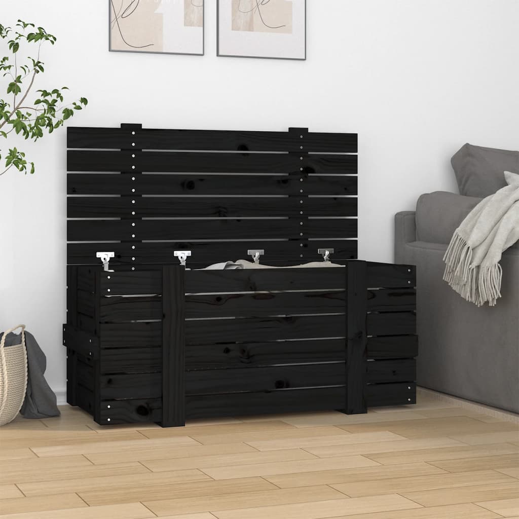 Opbergbox 9X40,5X42 Cm Massief Grenenhout 91 x 40.5 x 42 cm Zwart