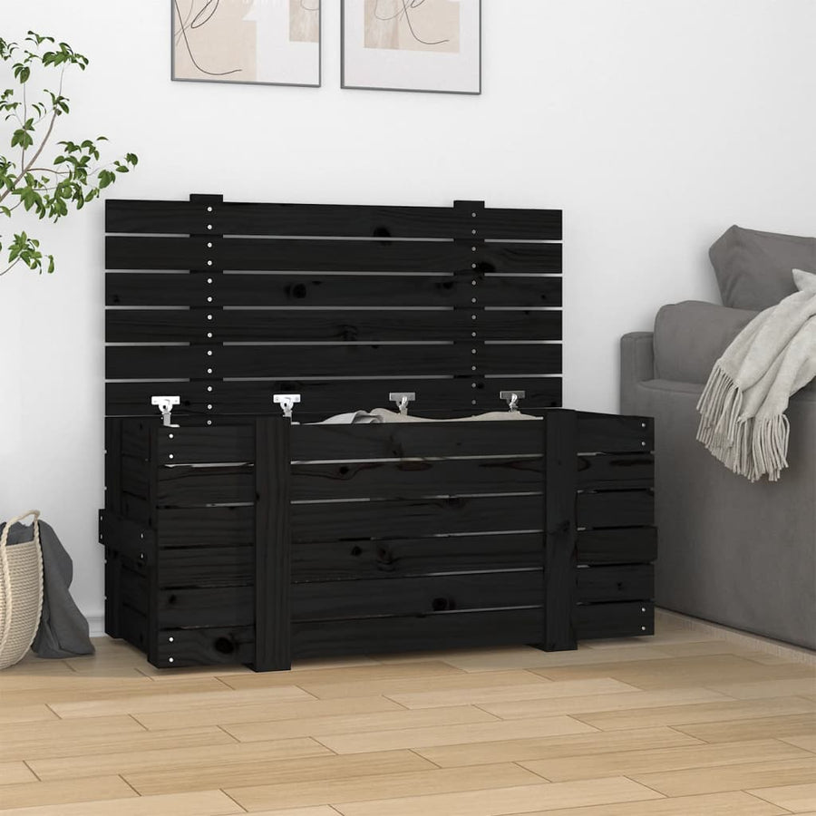 Opbergbox 9X40,5X42 Cm Massief Grenenhout 91 x 40.5 x 42 cm Zwart