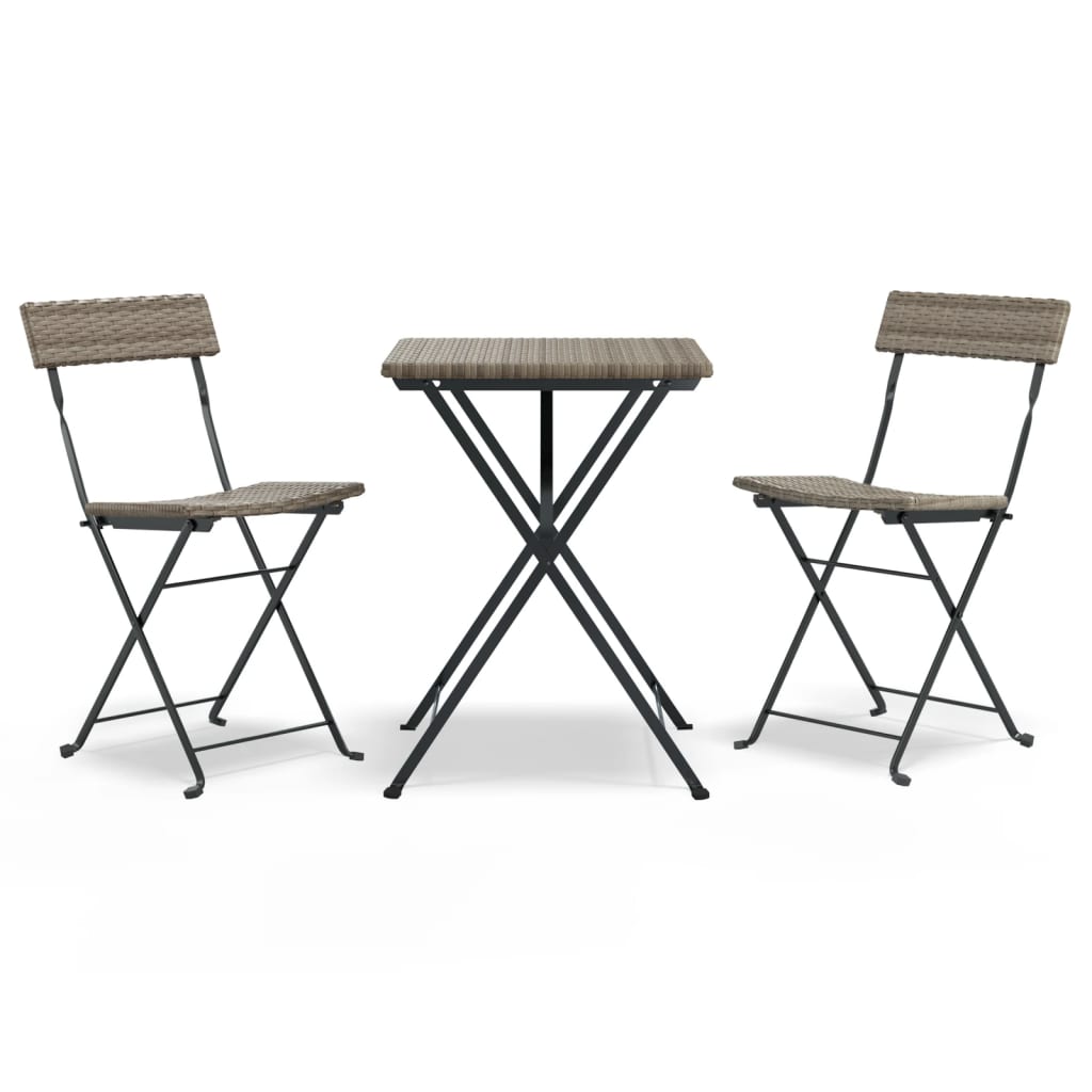 -Delige Bistroset Inklapbaar Poly Rattan Grijs