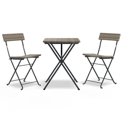 -Delige Bistroset Inklapbaar Poly Rattan Grijs