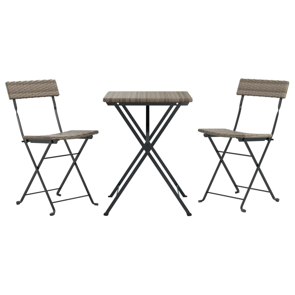 -Delige Bistroset Inklapbaar Poly Rattan Grijs