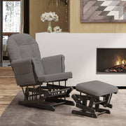 Schuifstoel met voetenbank donkergrijs massief rubberwood