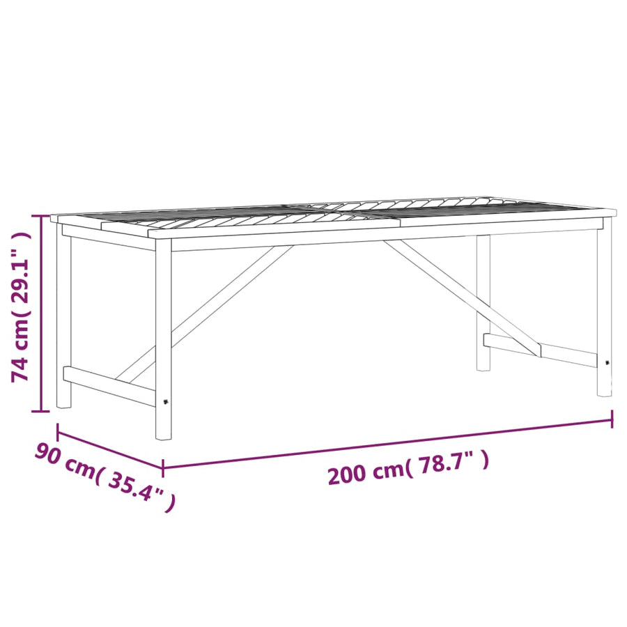 Tuintafel Massief Acaciahout 200 x 90 x 74 cm