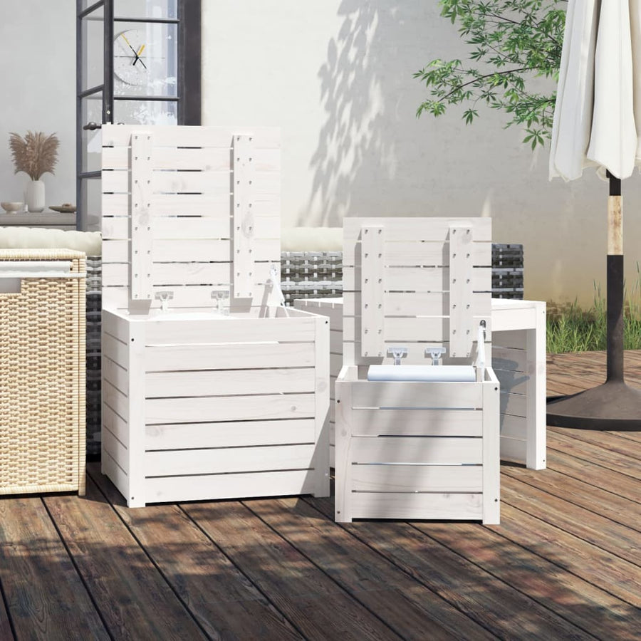 3-Delige Tuinboxset Massief Grenenhout Wit