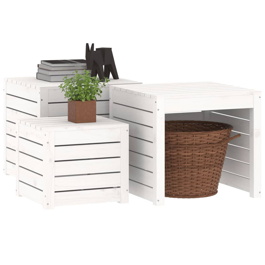 3-Delige Tuinboxset Massief Grenenhout Wit