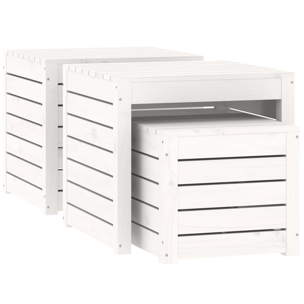 3-Delige Tuinboxset Massief Grenenhout Wit