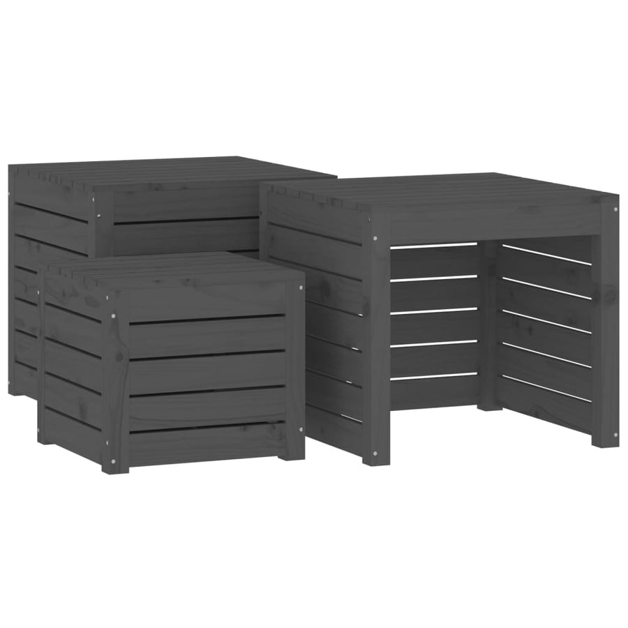 3-Delige Tuinboxset Massief Grenenhout Grijs