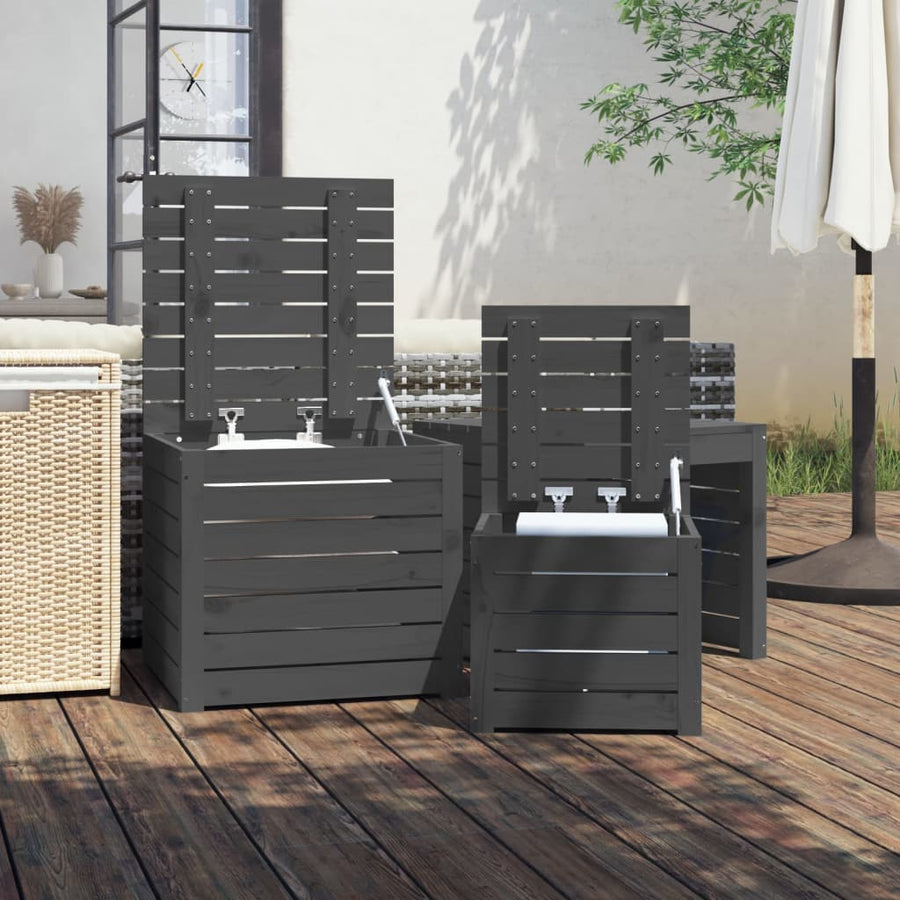 3-Delige Tuinboxset Massief Grenenhout Grijs