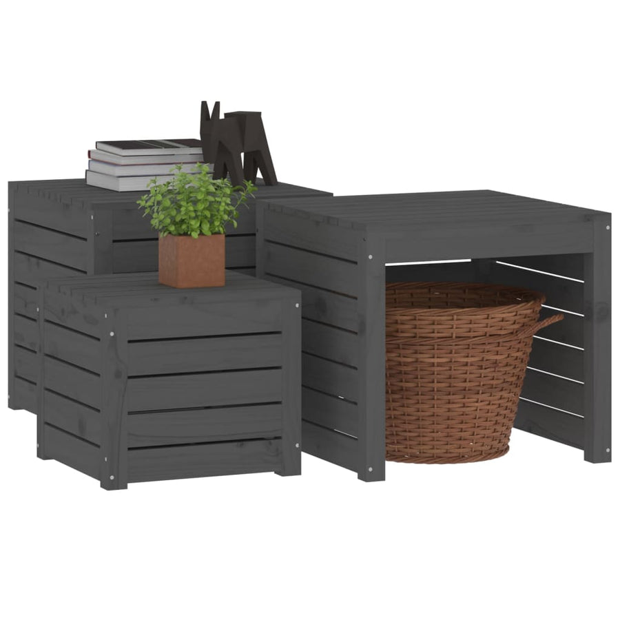 3-Delige Tuinboxset Massief Grenenhout Grijs
