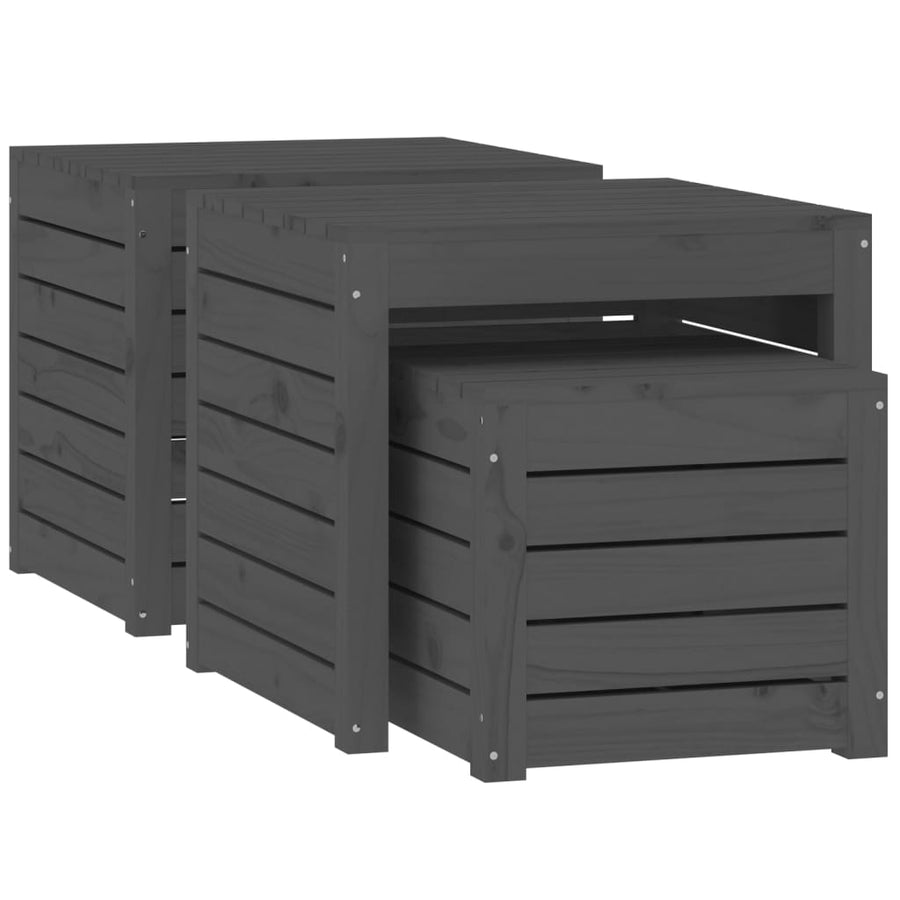 3-Delige Tuinboxset Massief Grenenhout Grijs