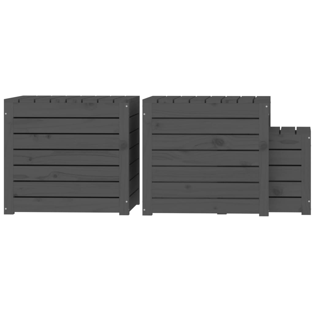3-Delige Tuinboxset Massief Grenenhout Grijs
