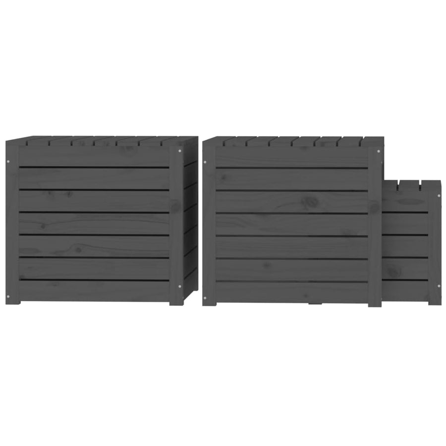 3-Delige Tuinboxset Massief Grenenhout Grijs
