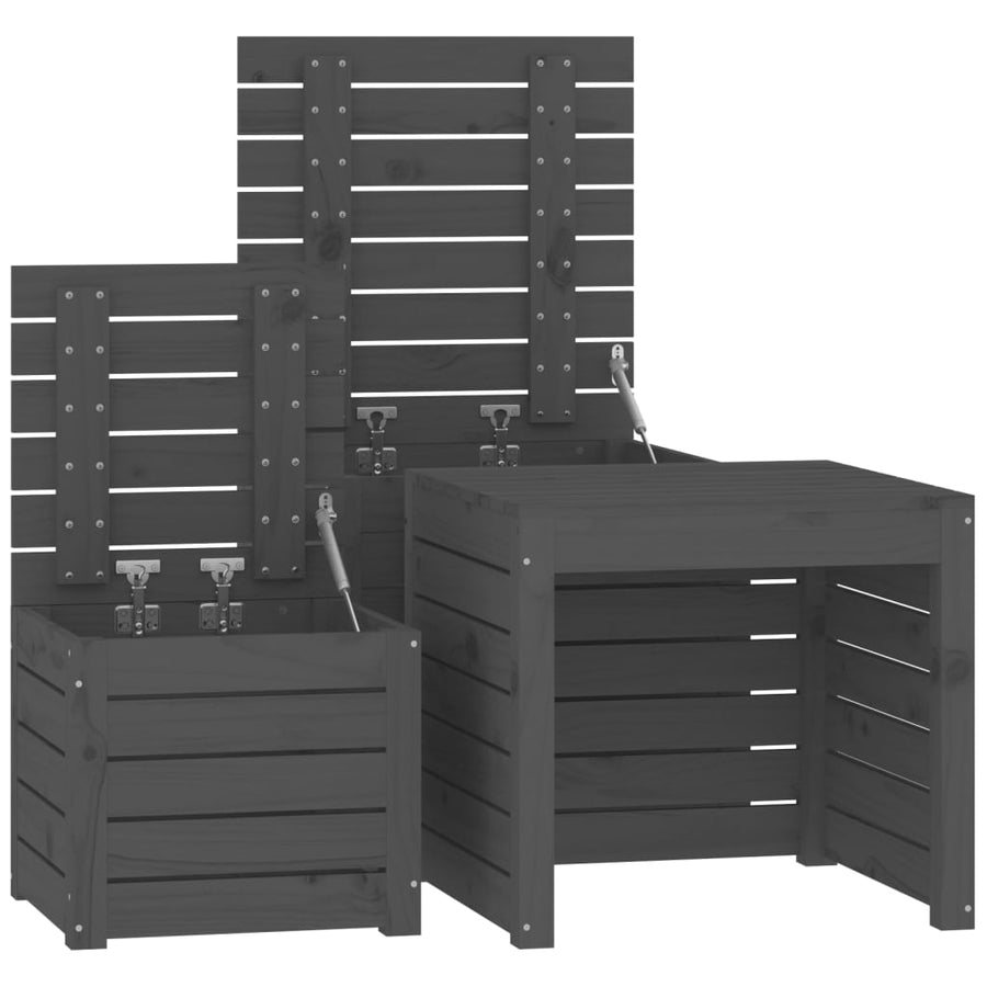3-Delige Tuinboxset Massief Grenenhout Grijs
