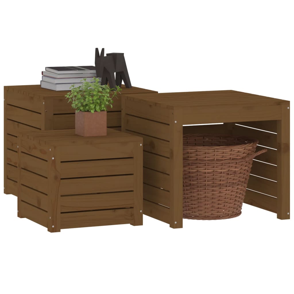 3-Delige Tuinboxset Massief Grenenhout Honingbruin