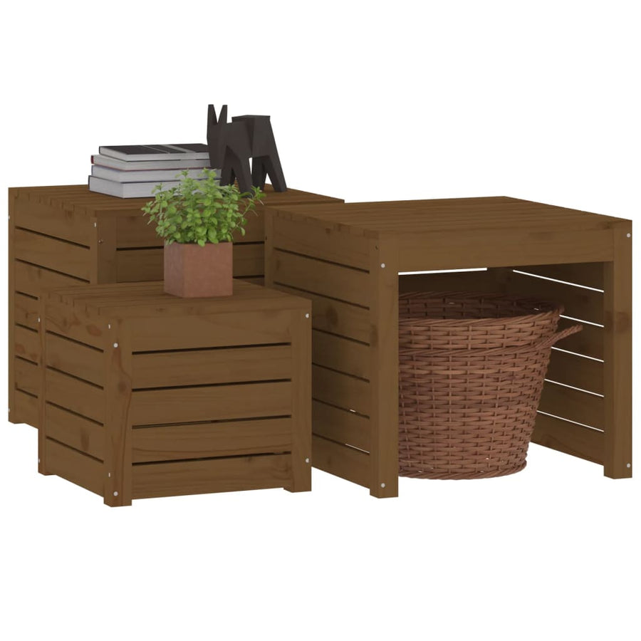 3-Delige Tuinboxset Massief Grenenhout Honingbruin