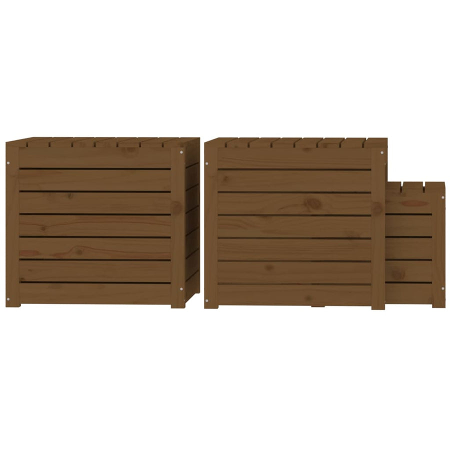3-Delige Tuinboxset Massief Grenenhout Honingbruin