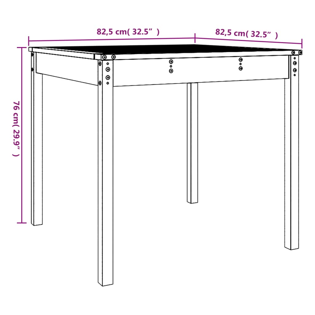 Tuintafel 82,5X82,5X76 Cm Massief Grenenhout 82.5 x 82.5 x 76 cm Natuurlijk grenenhout
