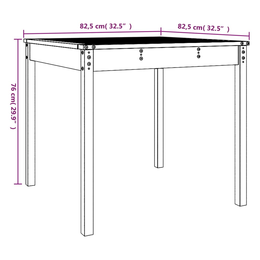 Tuintafel 82,5X82,5X76 Cm Massief Grenenhout Wit 82.5 x 82.5 x 76 cm Wit grenenhout