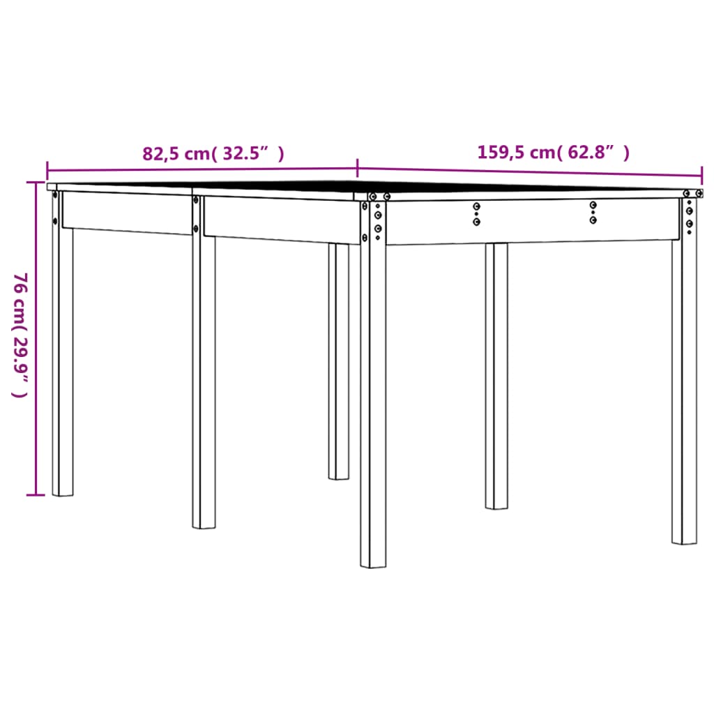Tuintafel 59,5X82,5X76 Cm Massief Grenenhout 159.5 x 82.5 x 76 cm Natuurlijk grenenhout