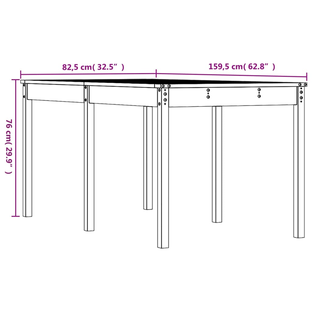 Tuintafel 59,5X82,5X76 Cm Massief Grenenhout Wit 159.5 x 82.5 x 76 cm Wit grenenhout