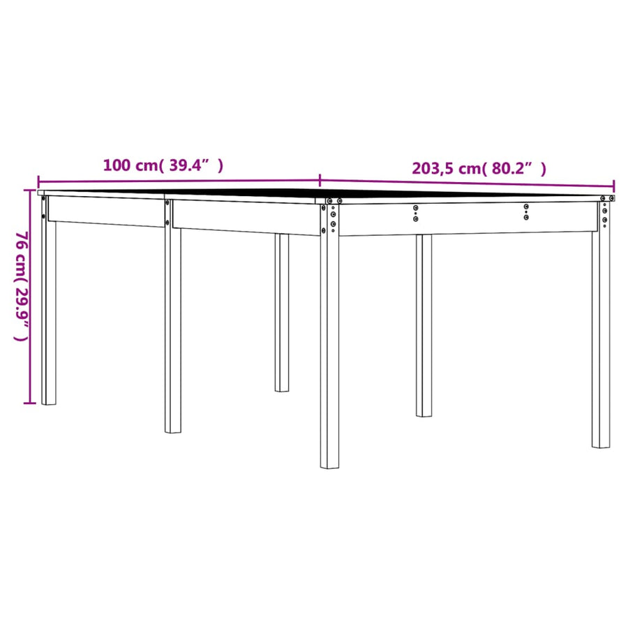 Tuintafel 203,5X00X76 Cm Massief Grenenhout 203.5 x 100 x 76 cm Natuurlijk grenenhout