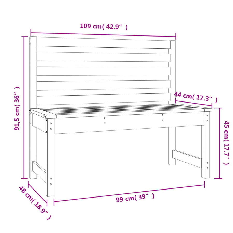 Tuinbank 09 Cm Massief Grenenhout Wit 109 x 48 x 91.5 cm Wit grenenhout