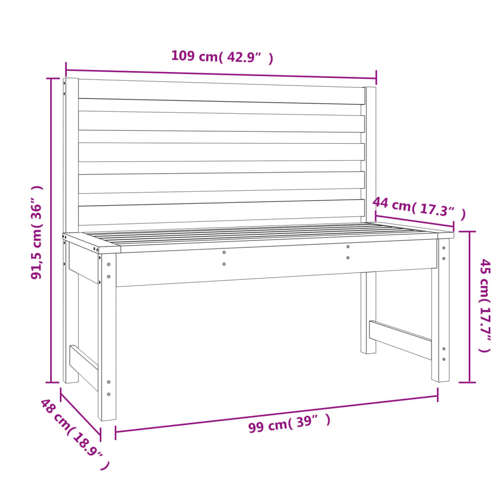 Tuinbank 09 Cm Massief Grenenhout Grijs 109 x 48 x 91.5 cm Grijs grenenhout