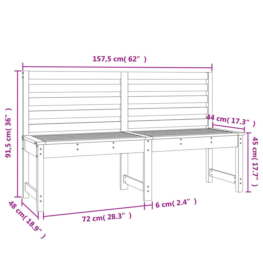 Tuinbank 57,5 Cm Massief Grenenhout Wit 157.5 x 48 x 91.5 cm Wit grenenhout