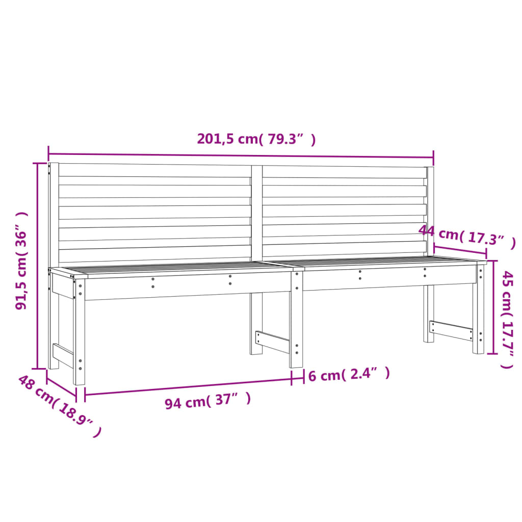 Tuinbank 20,5 Cm Massief Grenenhout Wit 201.5 x 48 x 91.5 cm Wit grenenhout