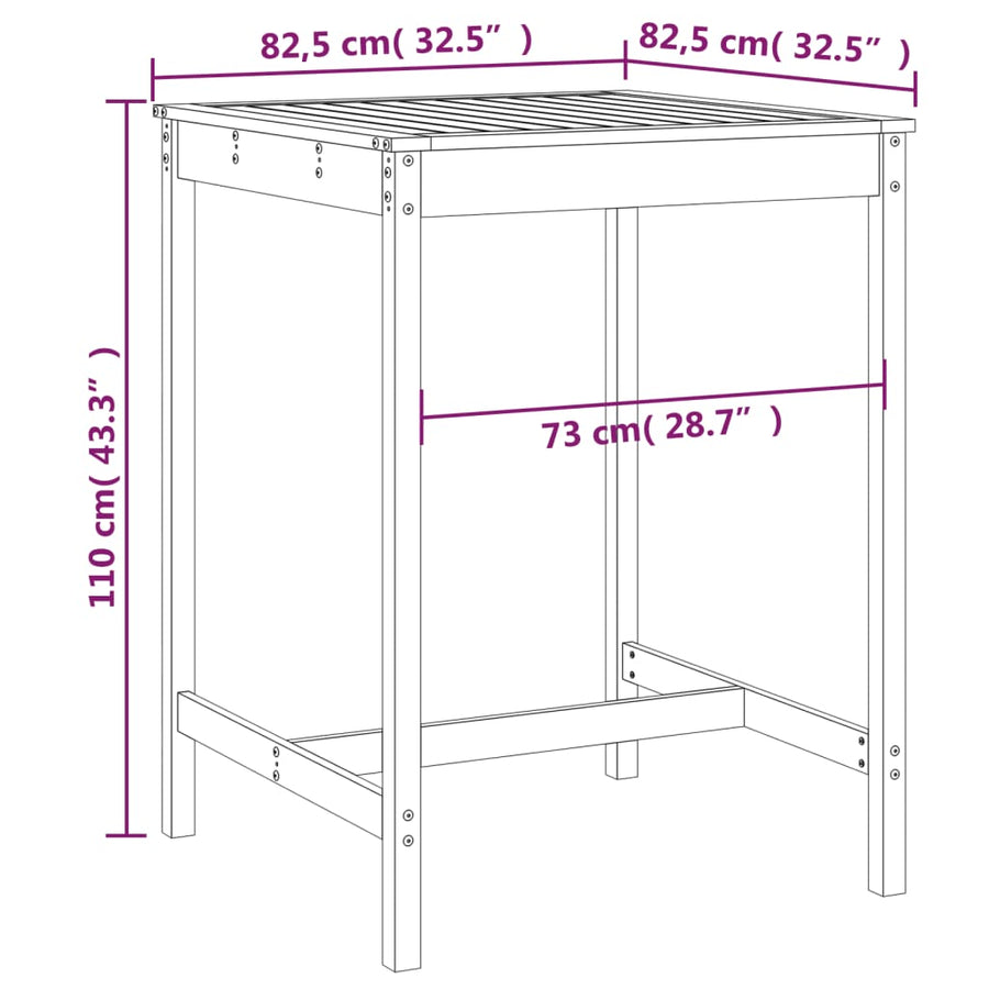 Tuintafel 82,5X82,5X0 Cm Massief Grenenhout Grijs 82.5 x 82.5 x 110 cm Grijs grenenhout