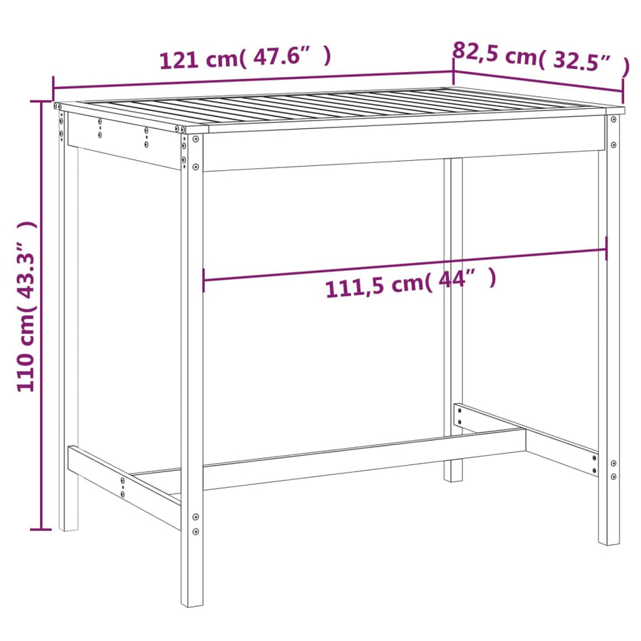 Tuintafel 2X82,5X0 Cm Massief Grenenhout 121 x 82.5 x 110 cm Natuurlijk grenenhout